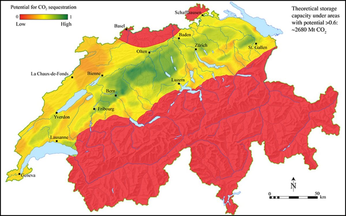 Rough estimate of the CO2 storage potential in Switzerland